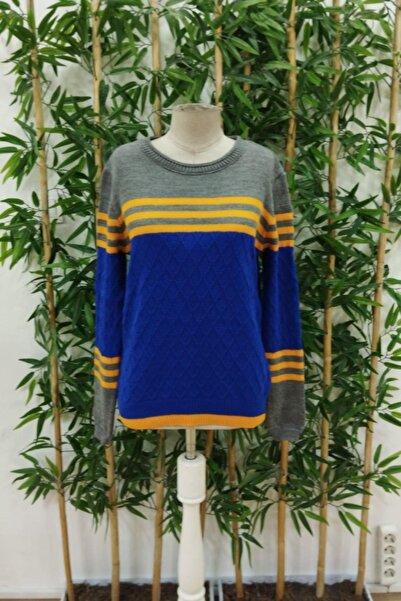 Mossta Bluză tricotată cu dungi cu gât rotund - Albastru