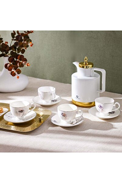 Danube Home Celestia 8-Piece Tea Set – Youthful Bite Porcelain Cups & Saucers for 4, Elegant & Durable