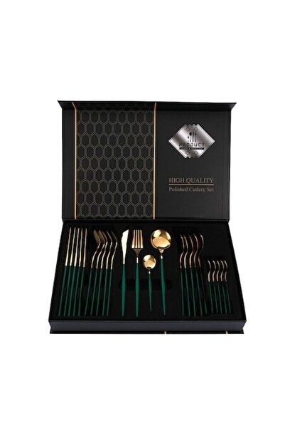 darklove Set 24 Portuguese Cutlery, Darklove, Gold/Green