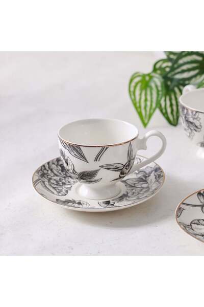 Danube Home Youthful Bite Peonies Tea Set – 8-Piece Floral Porcelain Cups & Saucers, Elegant Gift Set