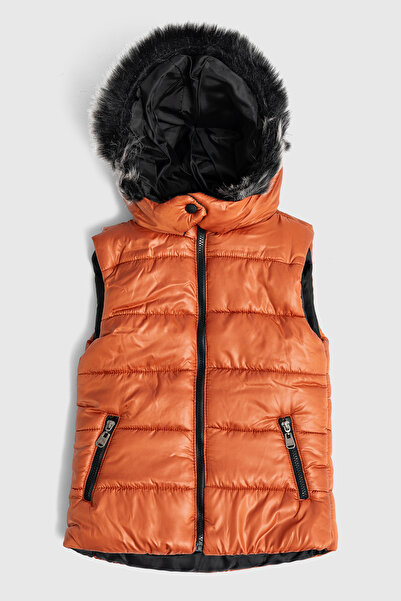 Go Veform Girls' Vest with Fur Hood and Fiber Filling Inside