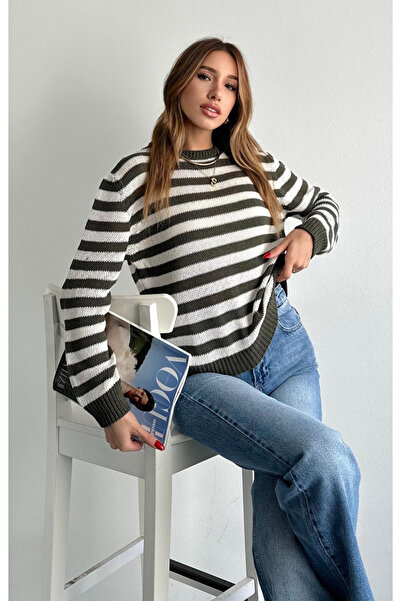 jöns since 1997 Women's Crew Neck Striped Mercerized Knitwear Sweater