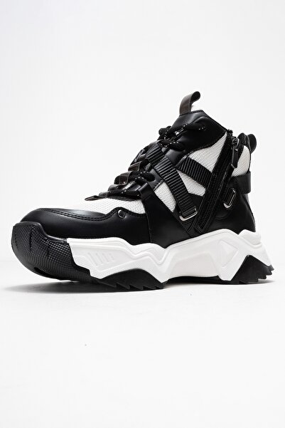 LuviShoes Γυναικείες αθλητικές μπότες CLARA με φερμουάρ και κορδόνια σε μαύρο και λευκό χρώμα