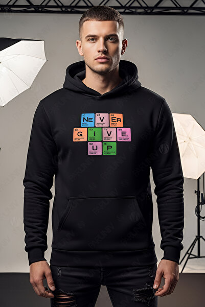 PARUNIV Hanorac barbati Never Give Up, Regular Fit, Bumbac Premium, Stil Casual