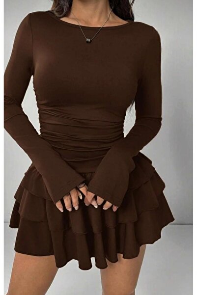 sozan Mini Dress with Layered Skirt and Flounces