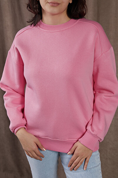 DPARİS Crew Neck Three Thread Ribbed Basic Sweatshirt