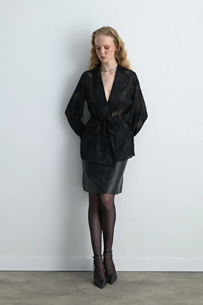 Gusto Embroidered Chiffon Jacket - Black