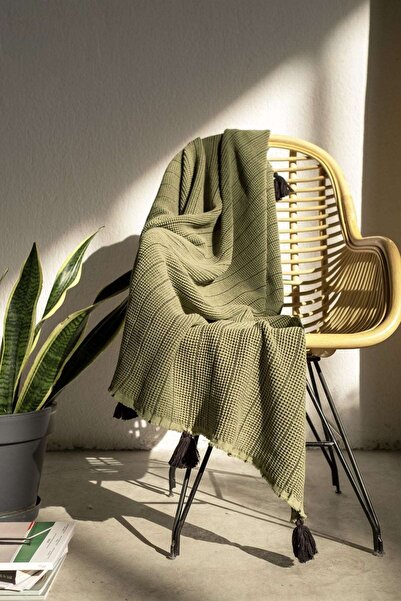 Barine Buhur Pike Textured Sofa Throw, Blanket Khaki