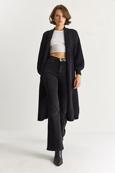 Bianco Lucci Women Shawl Collar Soft Textured Bearded Long Knitwear Yumoş Cardigan Th251015 60283574