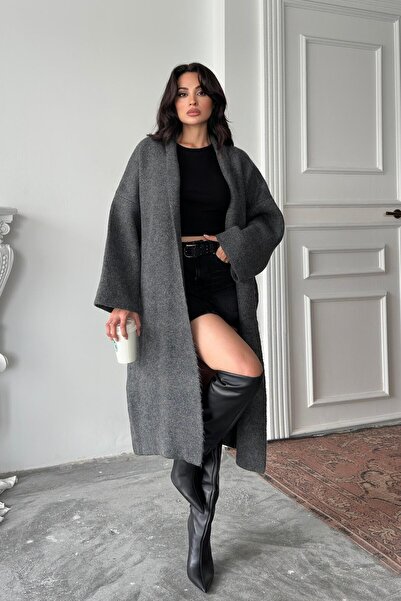 Serica Moda Cardigan oversized din tricot cu guler șal antracit