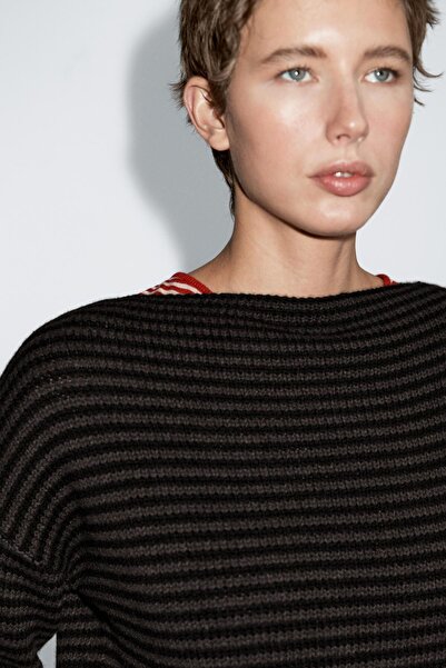 Massimo Dutti %100 yün çizgili triko kazak