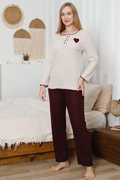 DPARİS Button Detailed Long Sleeve Interlock Pajama Set