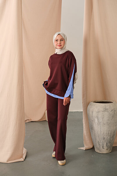 LOCCO Kadın Garnili Scuba Takım Bordo