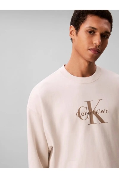 Calvin Klein Ανδρικό 100% βαμβακερό λευκό φούτερ με λογότυπο CK με στρογγυλή λαιμόκοψη και μακρύ μανίκι LV04RD242G-67U