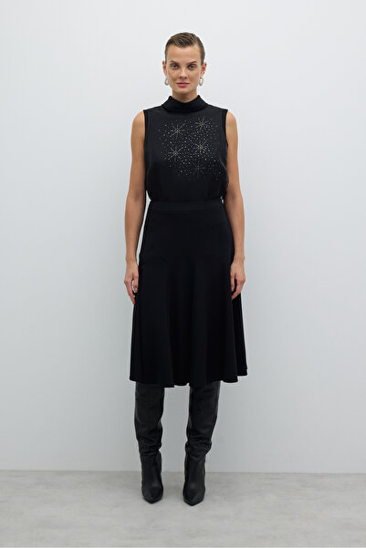 Roman Volanlı Midi Etek Siyah K2615022_001