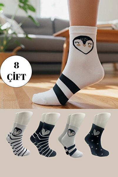 BENİSA ÇORAP Bambu Kadın Desenli Yarım Konç Çorap Dikişsiz 8'li Paket