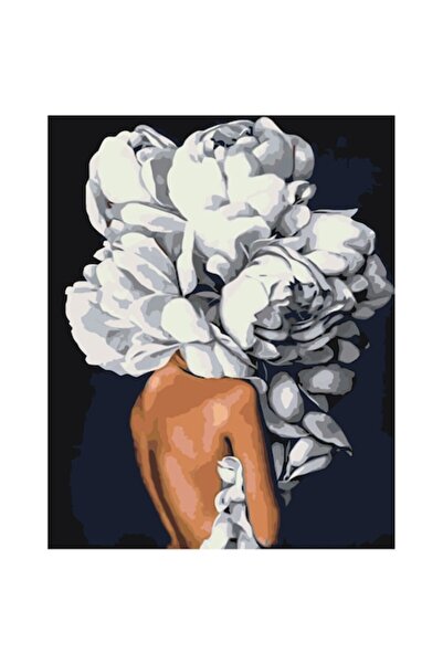 Painting by numbers Set pictura pe numere Fata cu bujorii albi, panza bumbac ...