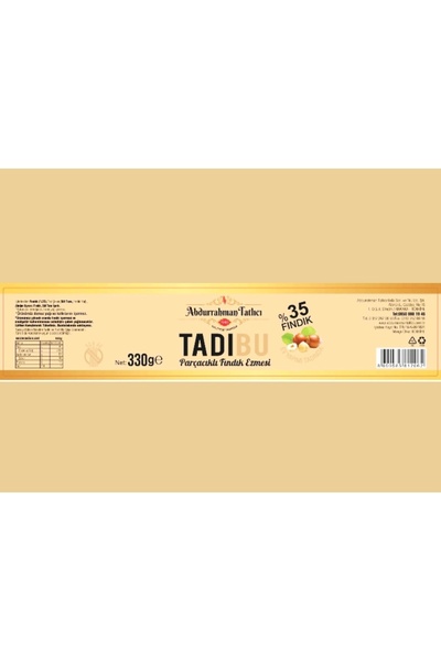 Abdurrahman Tatlıcı TADIBU-PARCACIKLI FINDIK KREMASI-330 gr (%35 FINDIK)(KORUYUCU EMULGATOR TRANS YAG ICERMEZ)