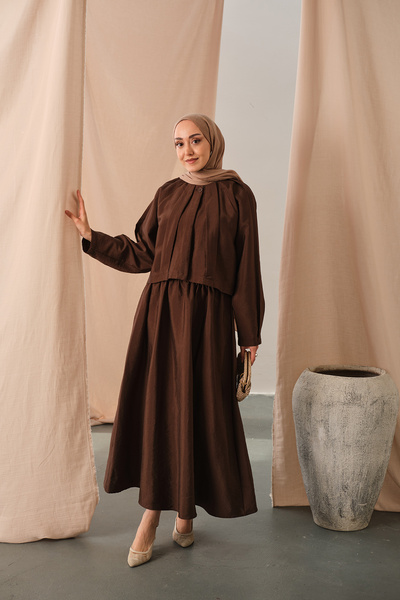 LOCCO Women's Button Detailed Cupra Dress Brown