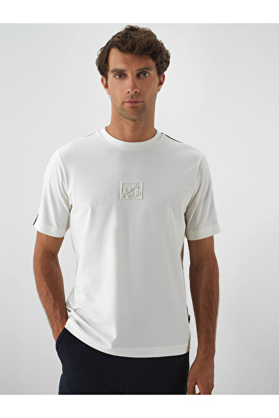Xint Erkek Ekru Pamuk Dokulu Regular Fit Tişört