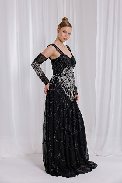 BDM Exclusive Kadın Şifon Yapıştırma Taş Detaylı Abiye Elbise – Uzun, Askılı, Gösterişli Davet ve Ge