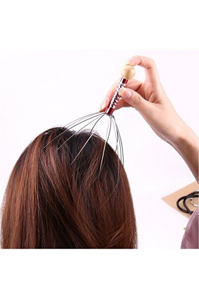 Flippy Octopus Scalp Massager, 12 Stainless Steel Arms, Wooden Handle, Multicolor