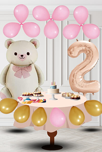 tedaks بالون ذهبي وردي على شكل دمية دب كريمية بعمر سنتين، زينة عيد ميلاد ذهبي...