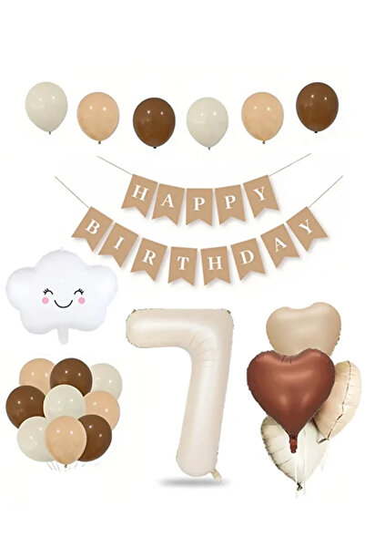 Baloncu Dükkanı Tüm Yaşlar Retro Doğum Günü Seti; Krem Rakam Folyo, Banner, K...