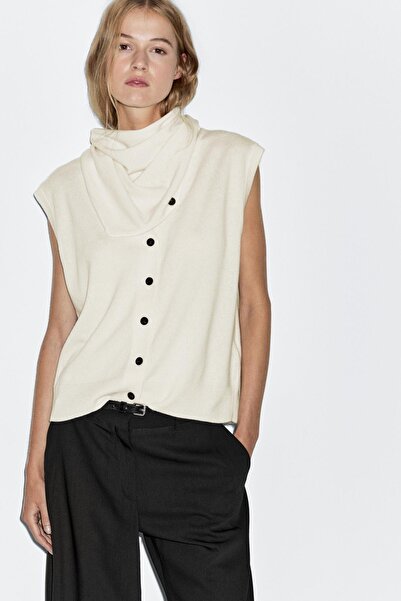 Massimo Dutti Fular detaylı %100 yün yelek