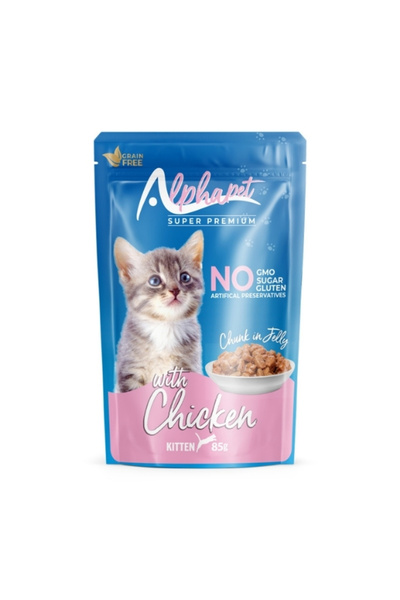 ALPHAPET Jöle İçinde Parça Tavuk Etli Pouch Yavru Konserve Kedi Maması 85 Gr ...