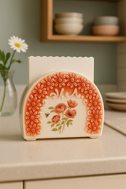 tola Lalezar Peçetelik – Gül Desenli Seramik, Premium mutfak Sofra ve Dekorat...