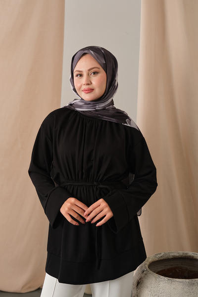 LOCCO Women's Elastic Waist Tunic Black