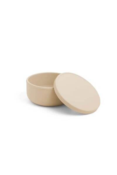 OEM Caserola rotunda cu capac din silicon pentru mancare, Bej, 13 cm