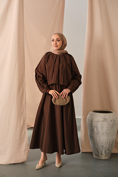 LOCCO Women's Button Detailed Cupra Dress Brown