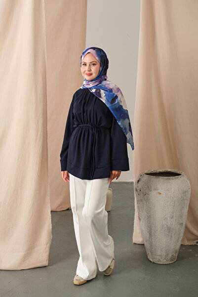 LOCCO Women's Elastic Waist Tunic Navy Blue