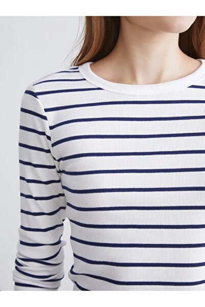 LC Waikiki LCWAIKIKI Classic Dar Kesim Büyük Beden Bisiklet Yaka Çizgili Kadın Body