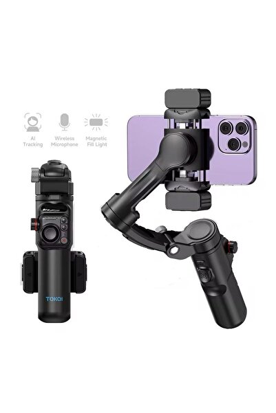 cyke M03 3-Axis Gimbal Stabilizer with AI Face Tracking, Magnetic LED Light, Microphone and Remote Control