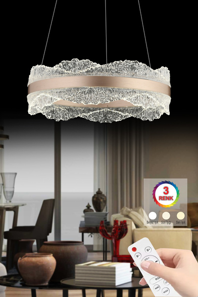 İstanbul Avize Titanic 40'lık Rose Gold Kumandalı 3 Renk Lüx Led Modern Ledli Avize