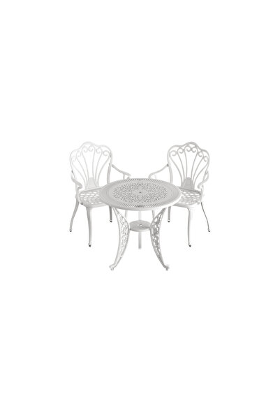 HubRom Garden Furniture Set, 1xRound Table(75x72), 2xISTANBUL Chair(43x42x50x91) White