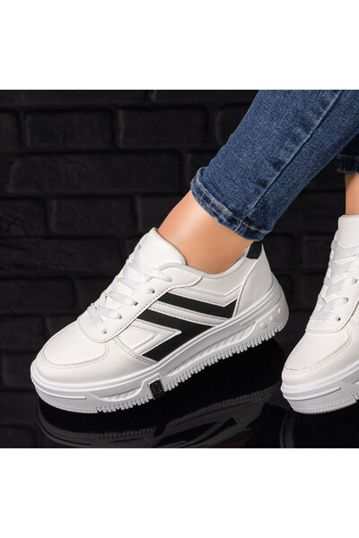 Modlet.ro Teniși cu talpă groasă pentru femei, albi și negri, MOD09713