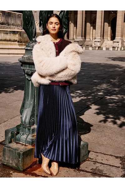 LC Waikiki LCWAIKIKI ClassicFusta plisată din satin cu talie elastică, albast...