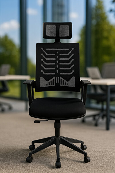 sadık ofis File Kumaş Siyah Döner Ofis Koltuğu Başlıklı Ergonomik Çalışma Müd...