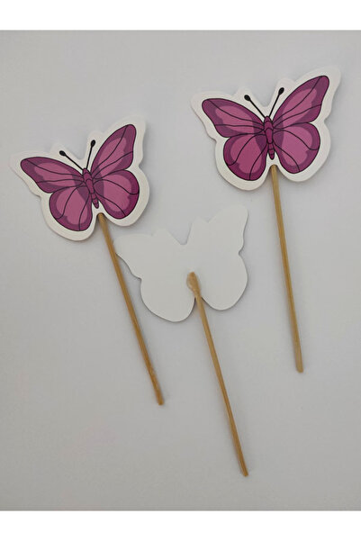 tm tasarı mağazası 10 Adet 9 cm Dekoratif Karton Kelebek Baskılı Pasta Kürdan...