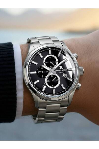 Daniel Klein Exclusive Men's Wristwatch – Black Dial – Steel Band – with Cale...