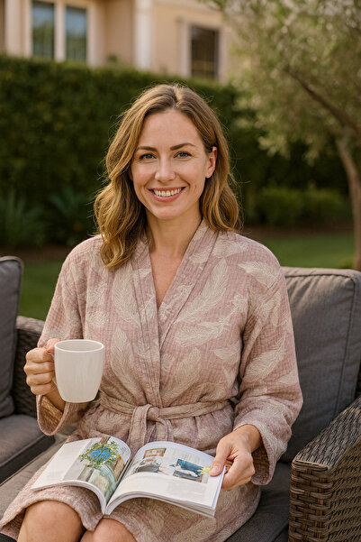 Lucy and Home Μπουρνούζι ζακάρ 3 στρώσεων από μουσελίνα, μπουρνούζι κιμονό