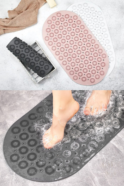 Eynel سجادة حمام سيليكون للتدليك مع ممصات للحمام والشاور، سجادة حمام مضادة للانزلاق 37×68 سم (أنثراسيت)