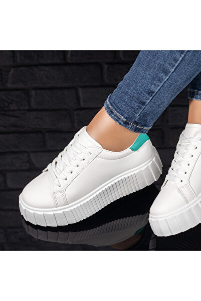 Modlet.ro Teniși de damă cu talpă groasă, albi și verzi, MOD05868