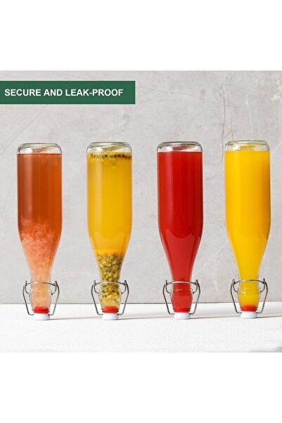 Velora World 8 Pack 16oz Glass Bottles – Flip Top Airtight Lids with Labels, Pen & 2 Pourers