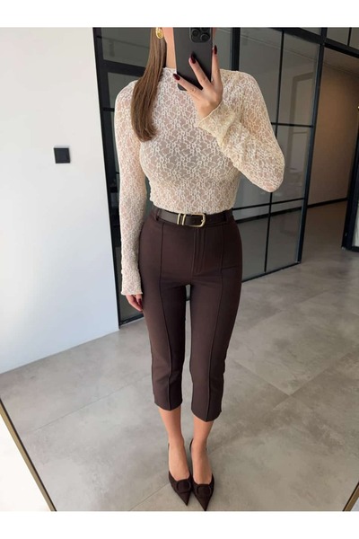 BB Bensu Buyruk بنطلون كابري بني اللون من ACI