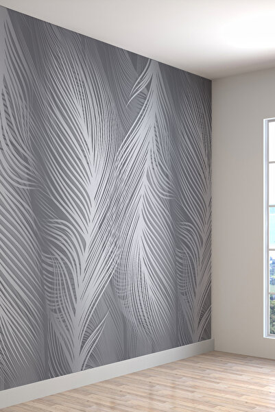 dreamwall Antrasit Tropik Yaprak Desenli Modern Tek Parça Duvar Kağıdı